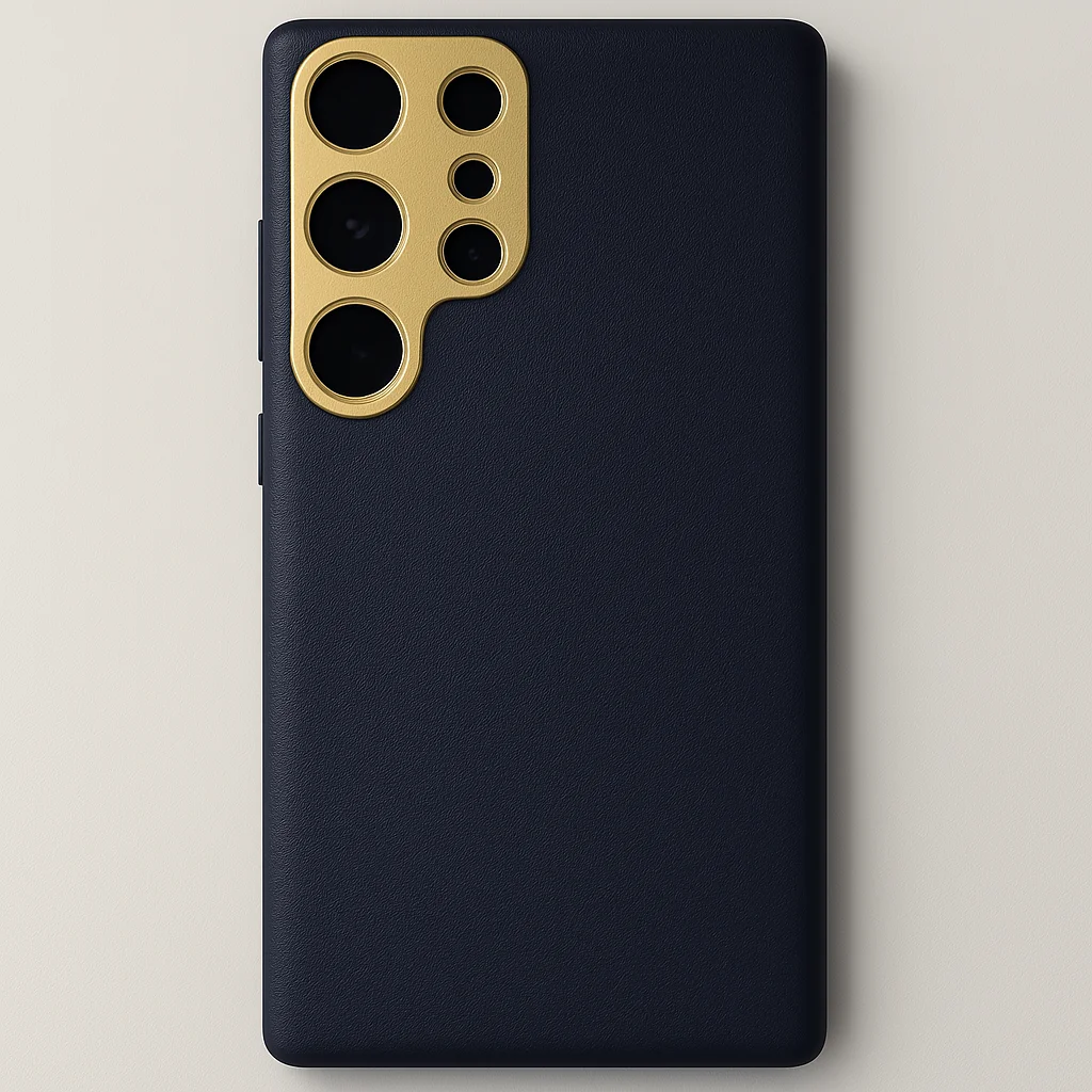 Coque Cuir Bleu Or